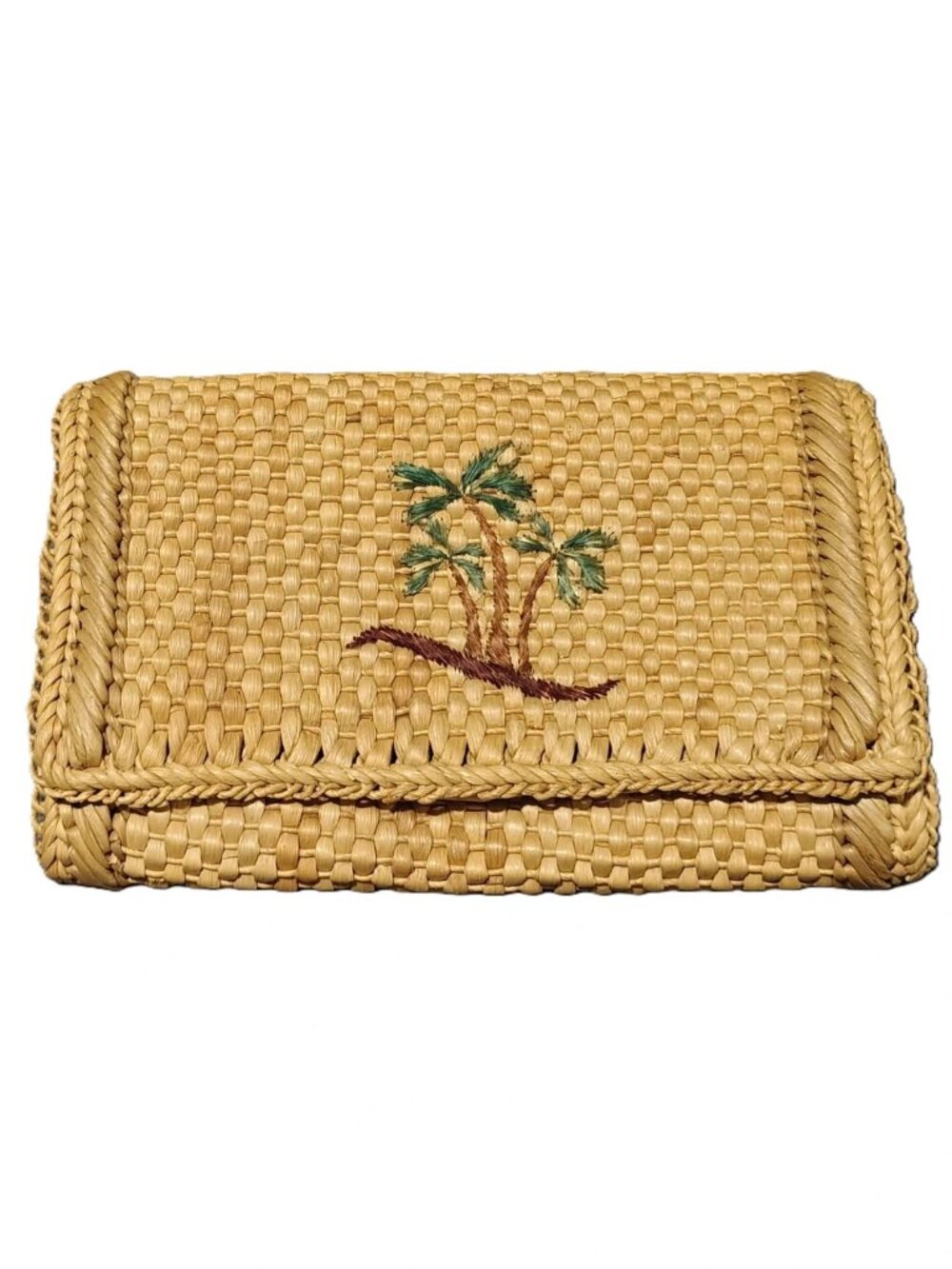 Vtg Straw Envelope Clutch Purse Bag Palm Tree Tropical Cruise Resort Vacation